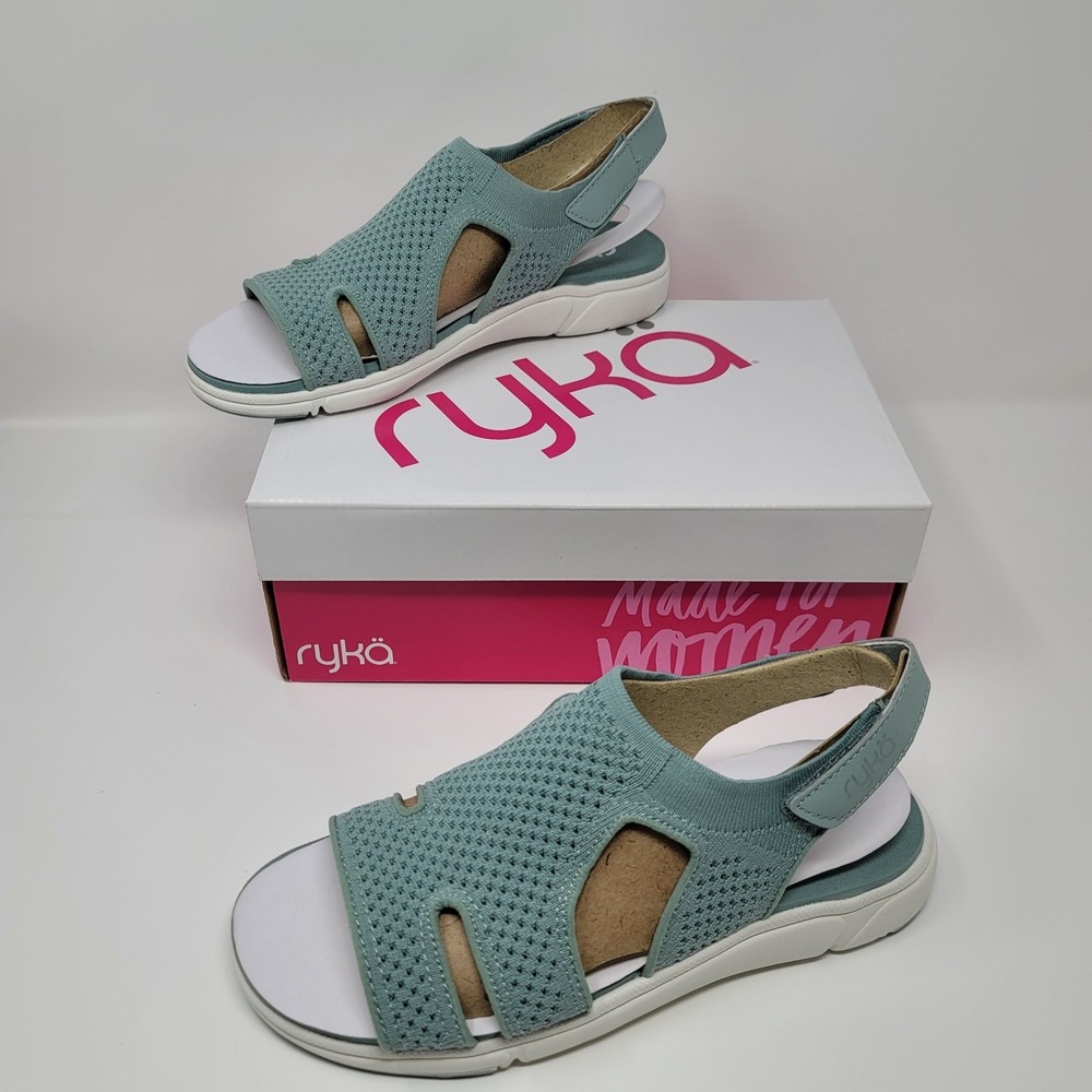 Ryka Women's Stretch‎ Knit Sport Slingback Sandals Micha Sage Tidal Blue Sz 7.5W